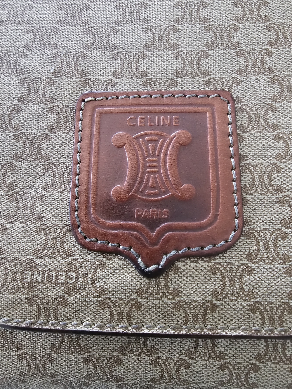Celine Beige Triomphe Canvas Crossbody Bag with Brown Leather Trim - Picture 2 of 8